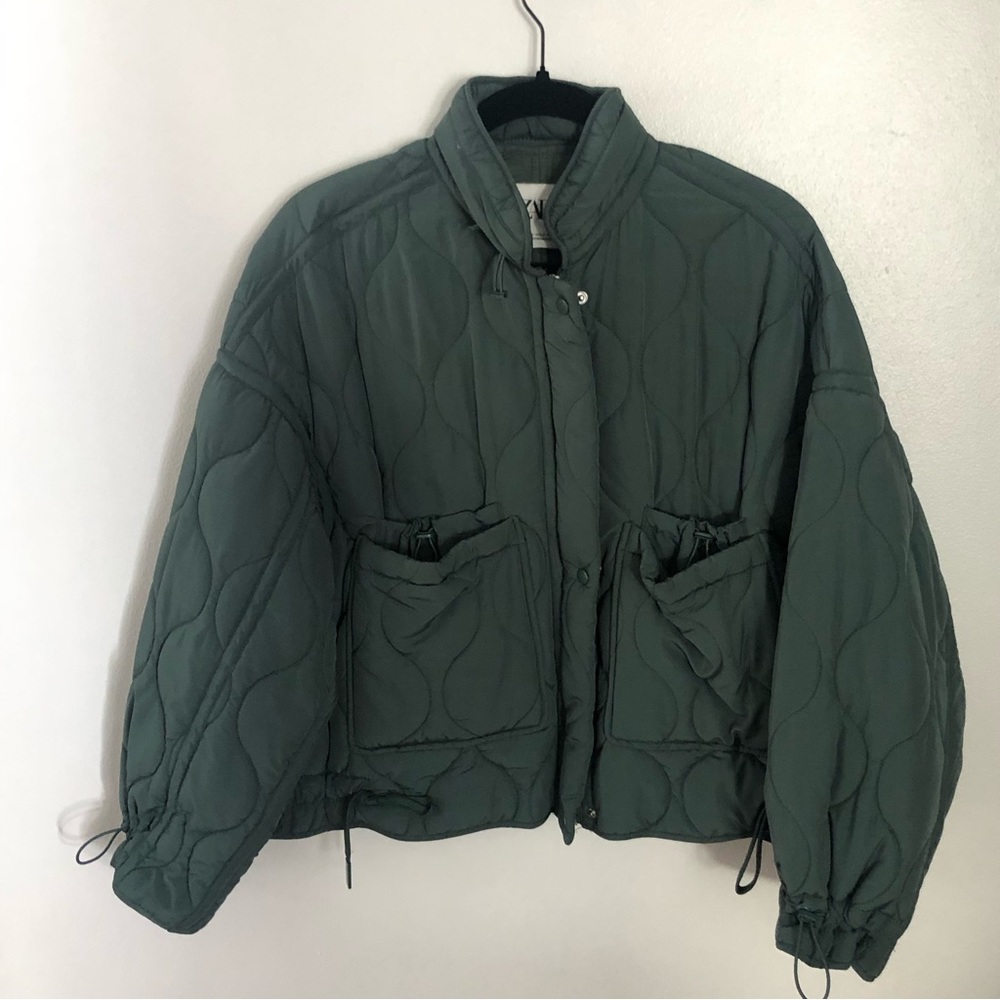 Zara Green Quilted Bomber Jacket